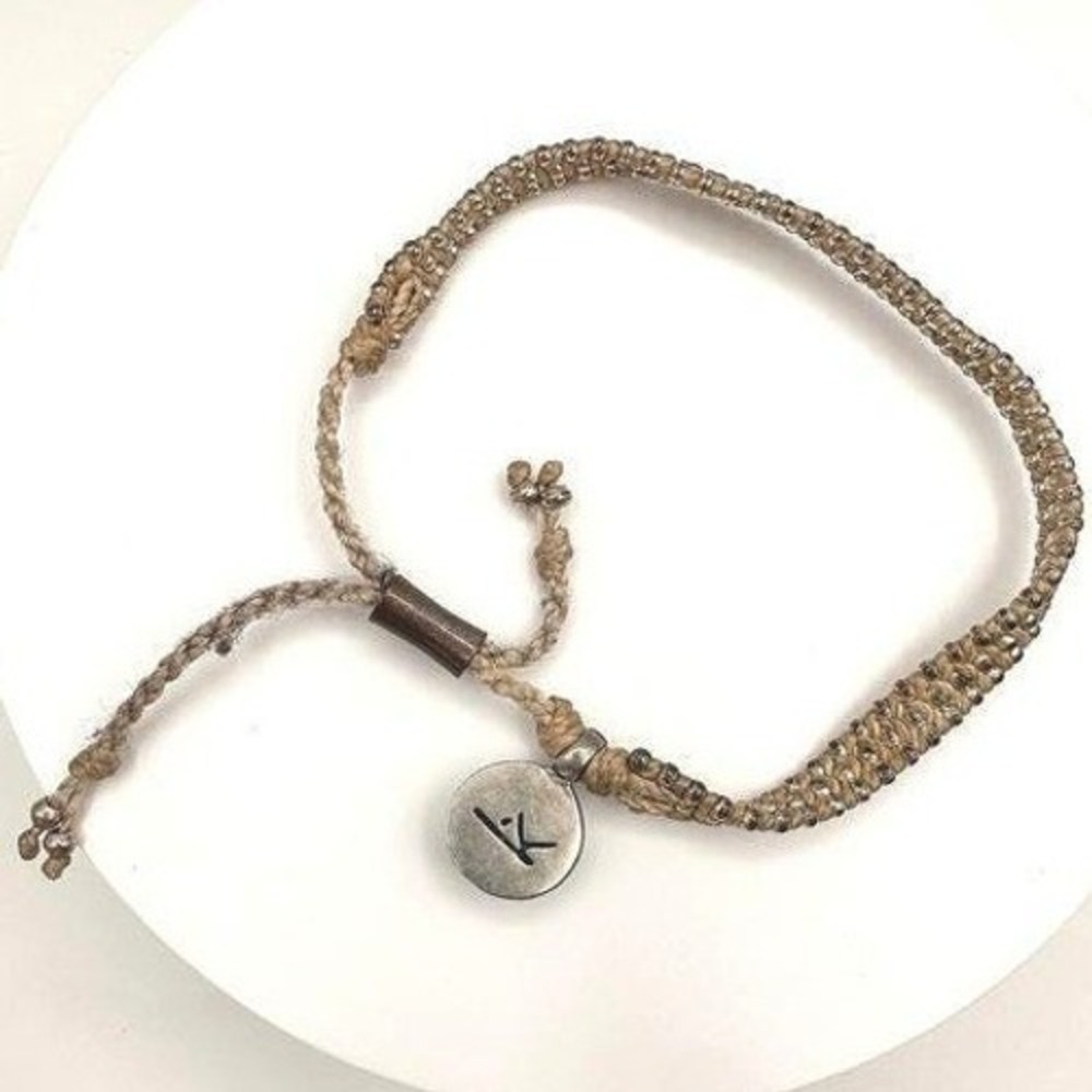 Vintage 90s Beaded Braided War Kiss Bracelets Silver Tone Charm Adjustable Y2K
